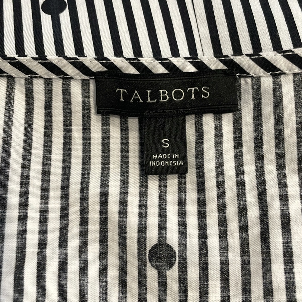 Talbots Black White Women’s Striped Polka Dot Side Zip Round Neck Cotton Blouse - Picture 7 of 8